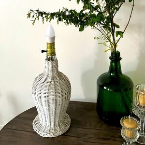 Vintage White Wicker Lamp Boho coastal Charming Decor cottagecore dreamy cozy
